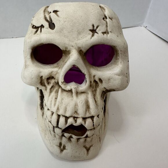 Skulls Ceramic Tea Candle Holders Set of 2 Orange/Purple Halloween Horror Goth - Picture 15 of 16